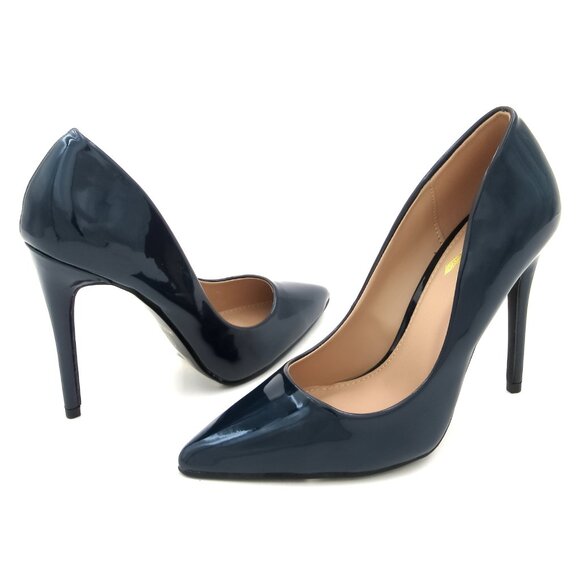 LURNYET NAVY PATENT Women Pointed-Toe Pumps with Stiletto 4 inch Heels - Picture 4 of 5